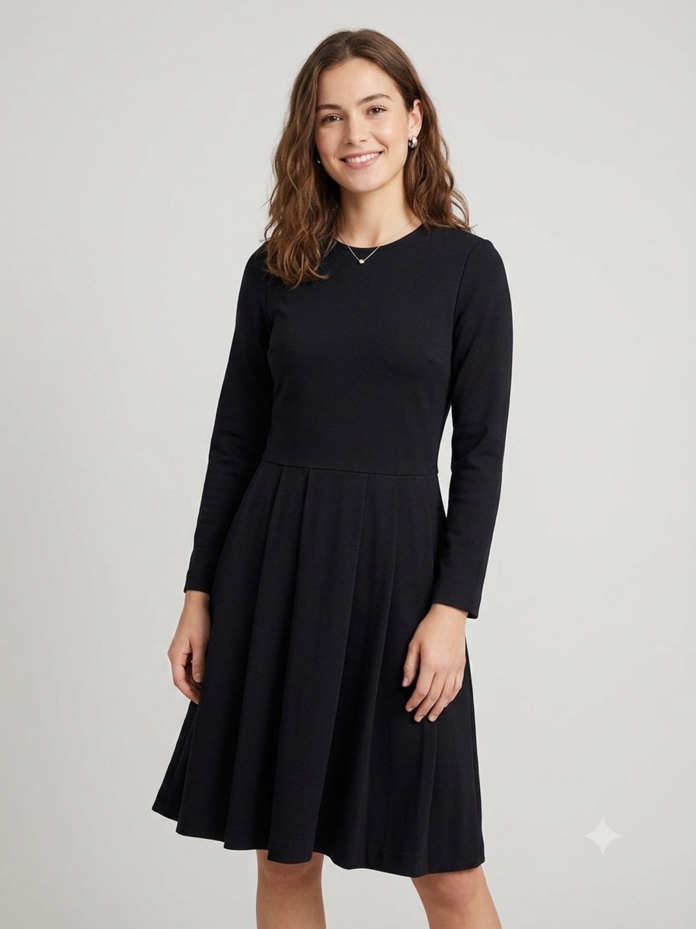 J. Crew Black Long-Sleeve Midi Pleated Dress